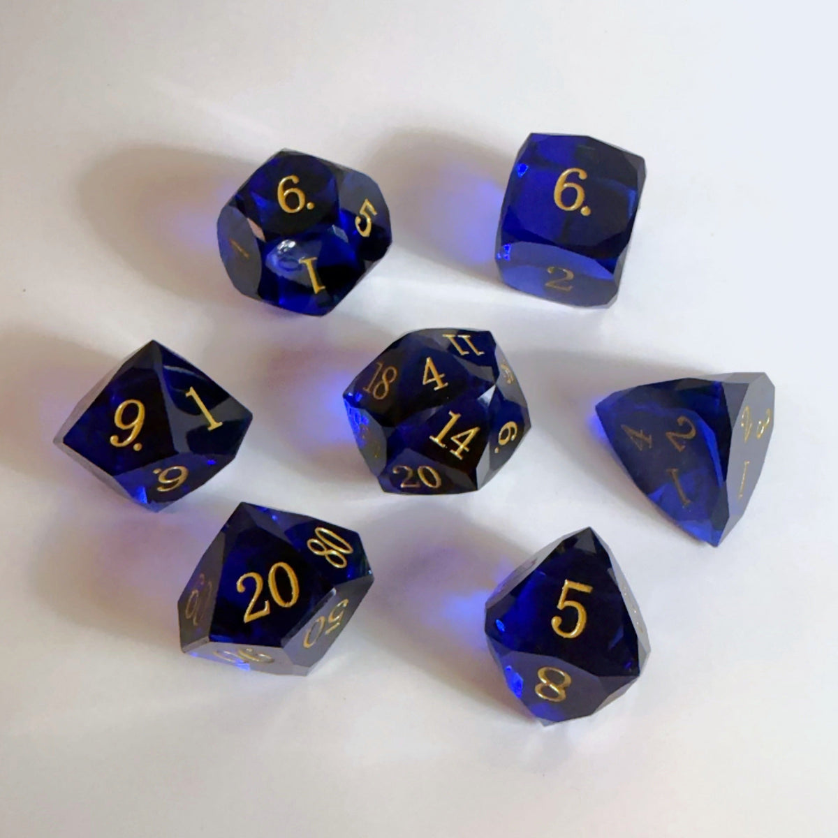 Dark Blue Handmade Gem Cut Resin Dice Set
