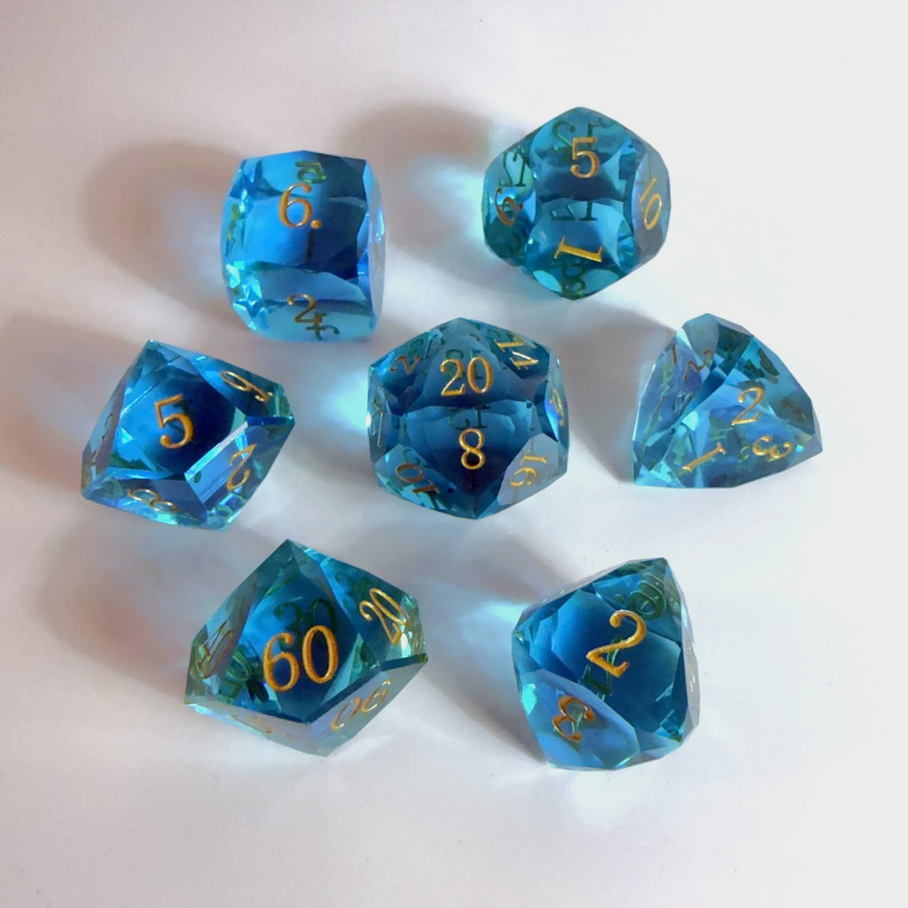 Light Blue Handmade Gem Cut Resin Dice Set