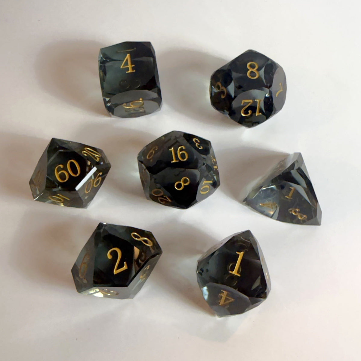 Clear Black Handmade Gem Cut Resin Dice Set