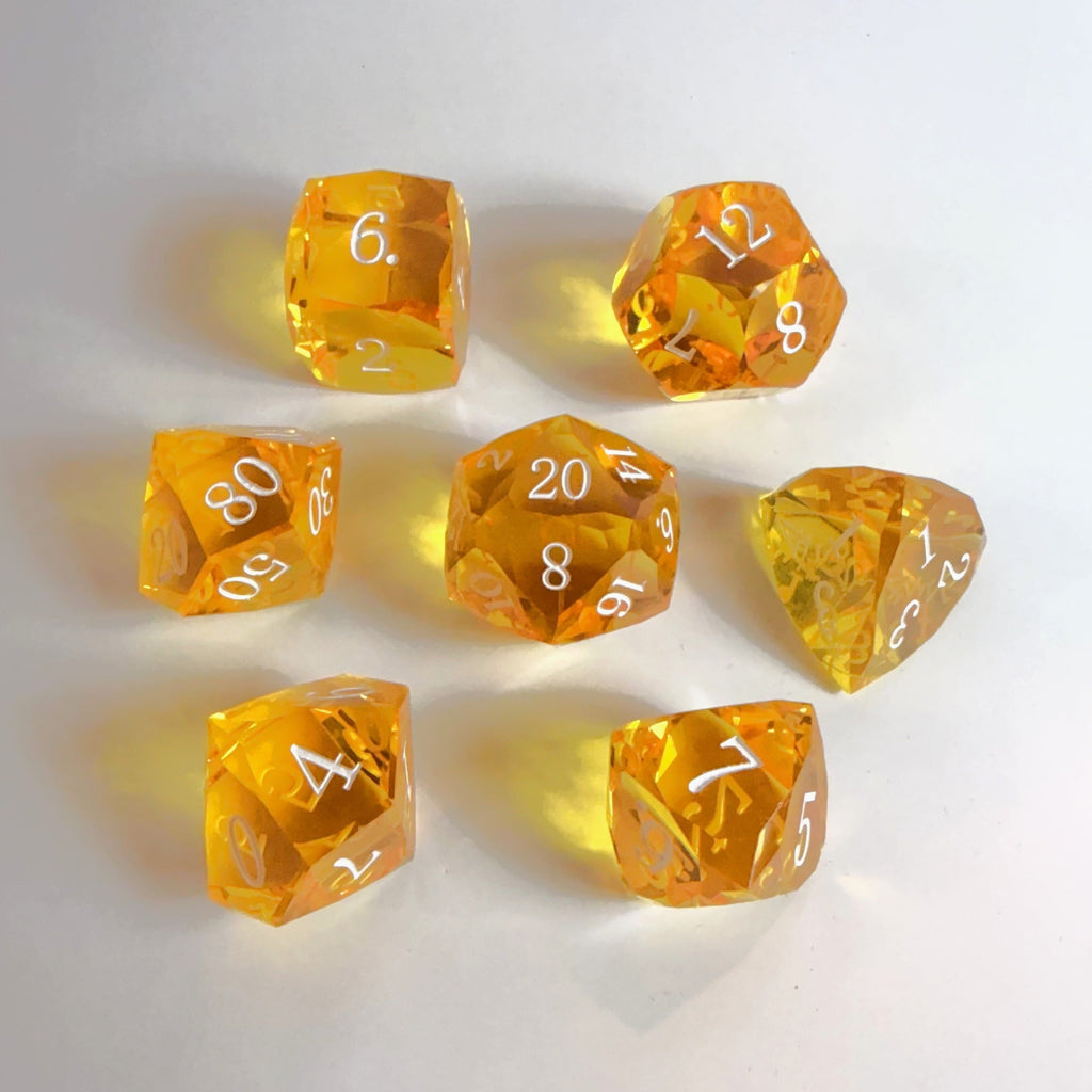 Yellow Handmade Gem Cut Resin Dice Set