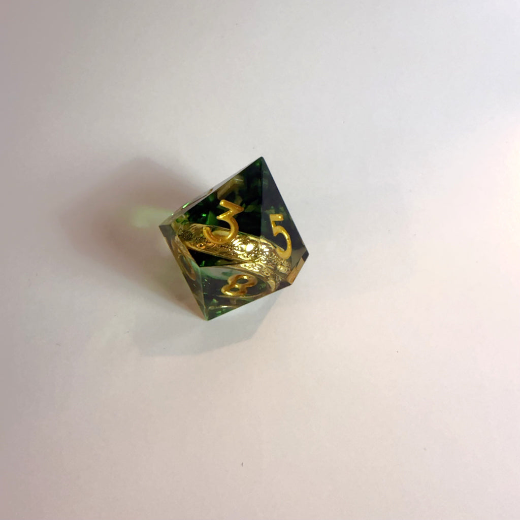 Green One Ring Sharp Edge Resin Dice Set