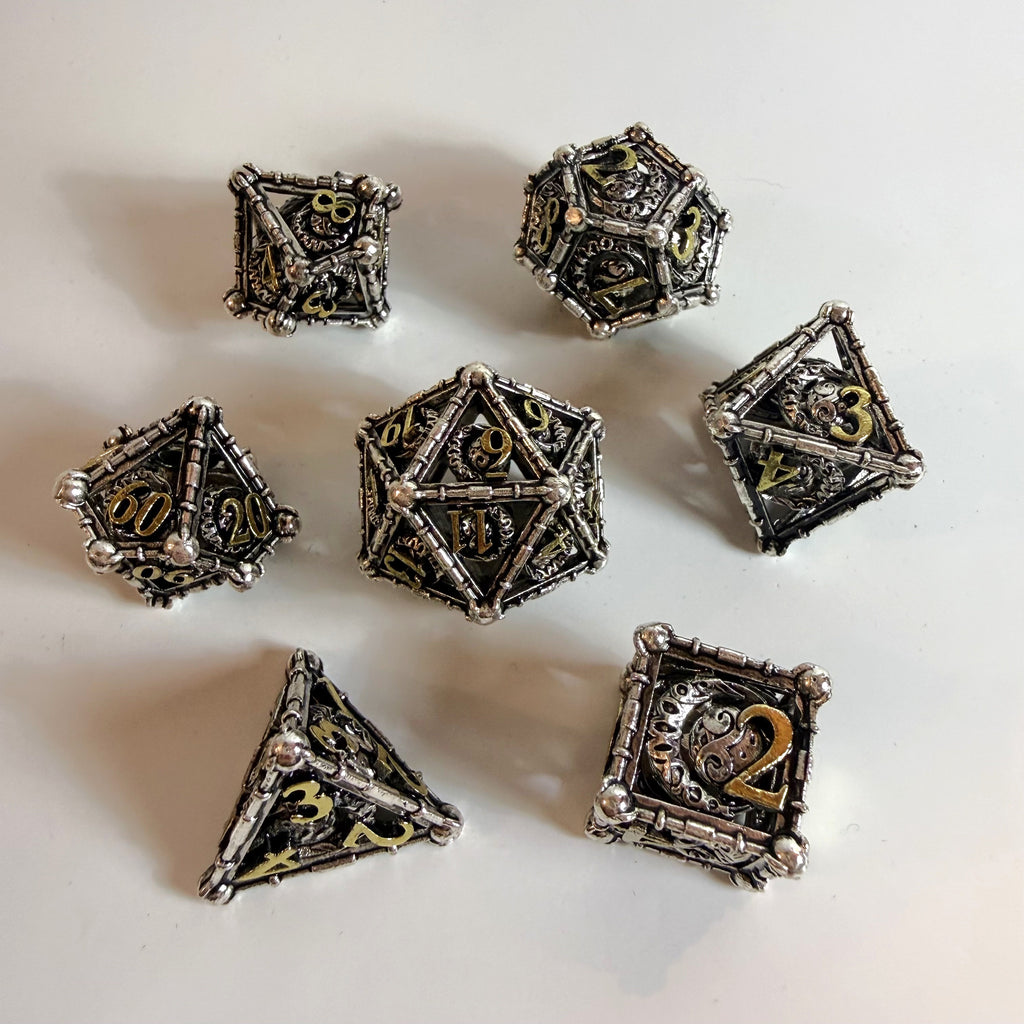 Silver Lunar Hollow Metal Dice Set