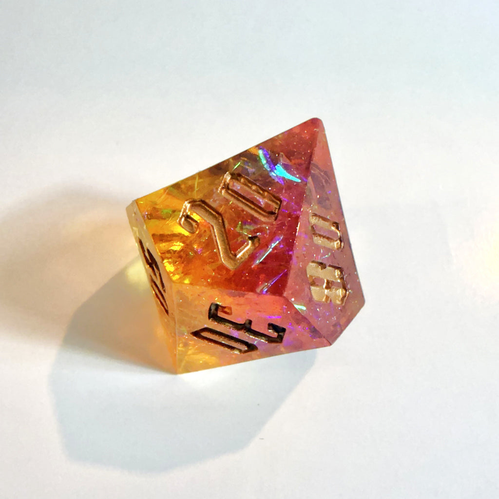 Amber Sundown Sharp Edge Resin Dice Set