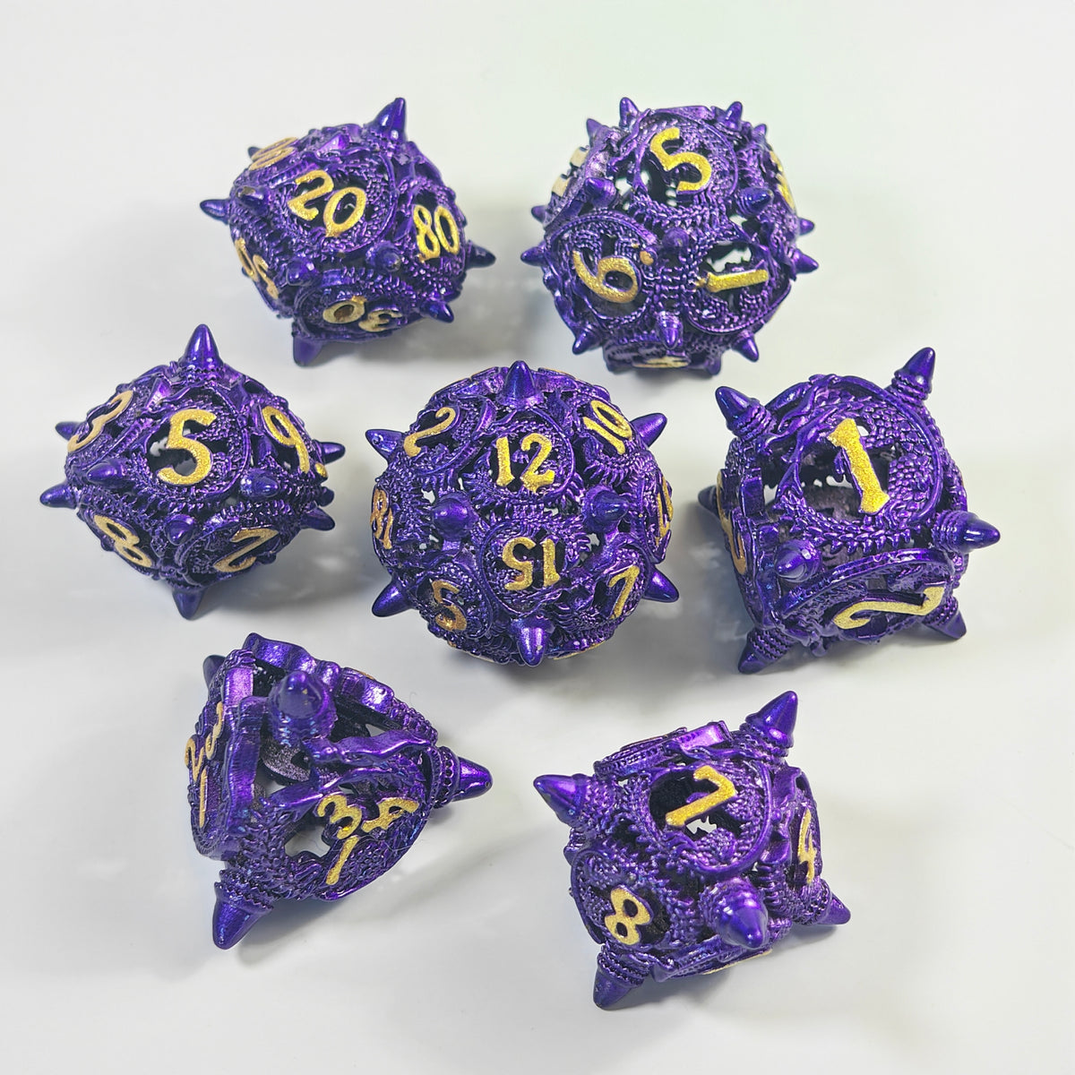 Violet Dragon Coil Hollow Metal Dice Set