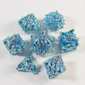 Dragon Head Silver Blue Hollow Metal Dice Set
