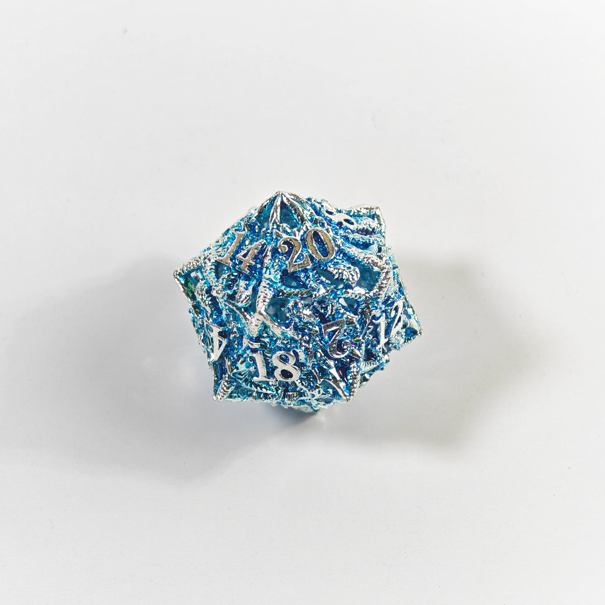 Dragon Head Silver Blue Hollow Metal Dice Set