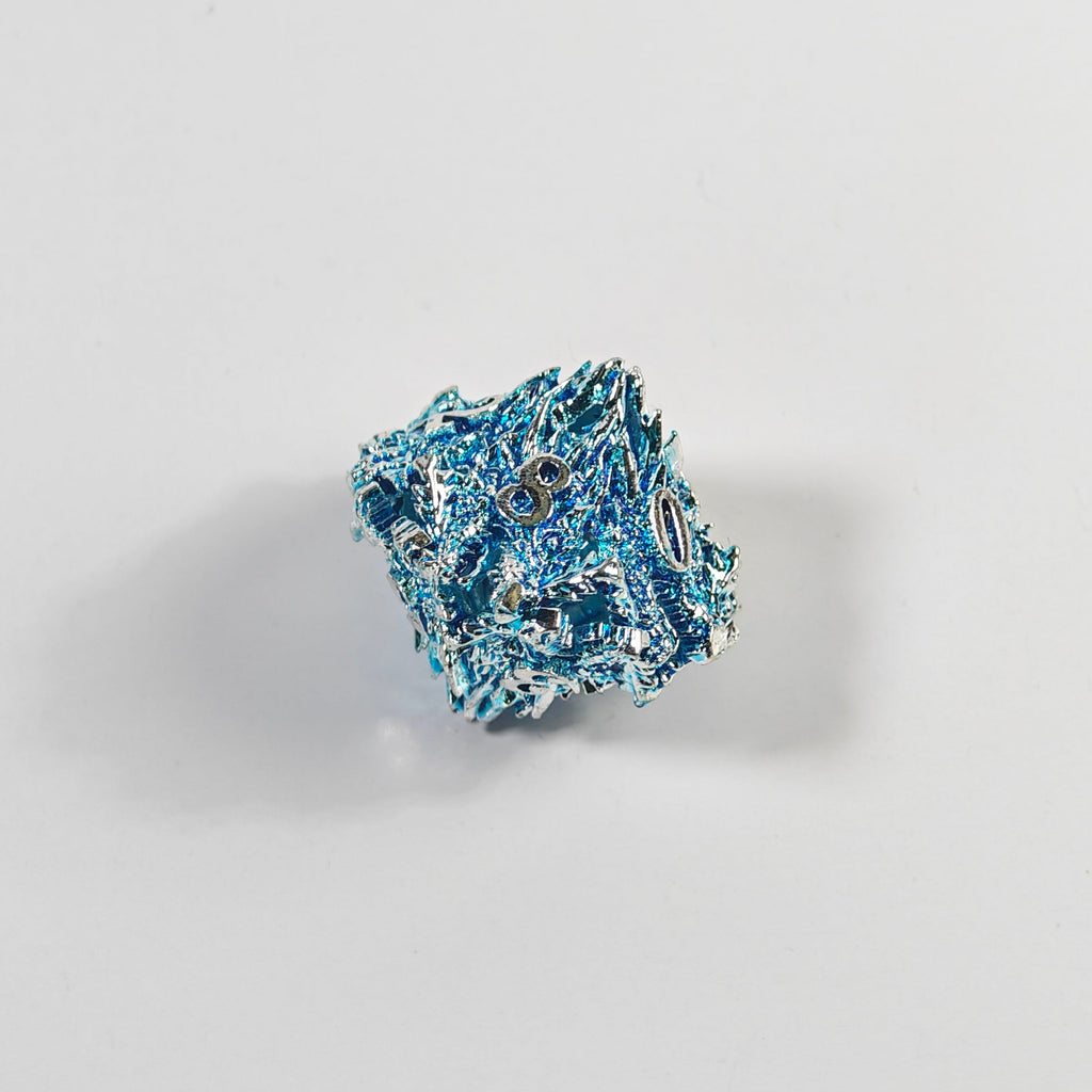 Dragon Head Silver Blue Hollow Metal Dice Set