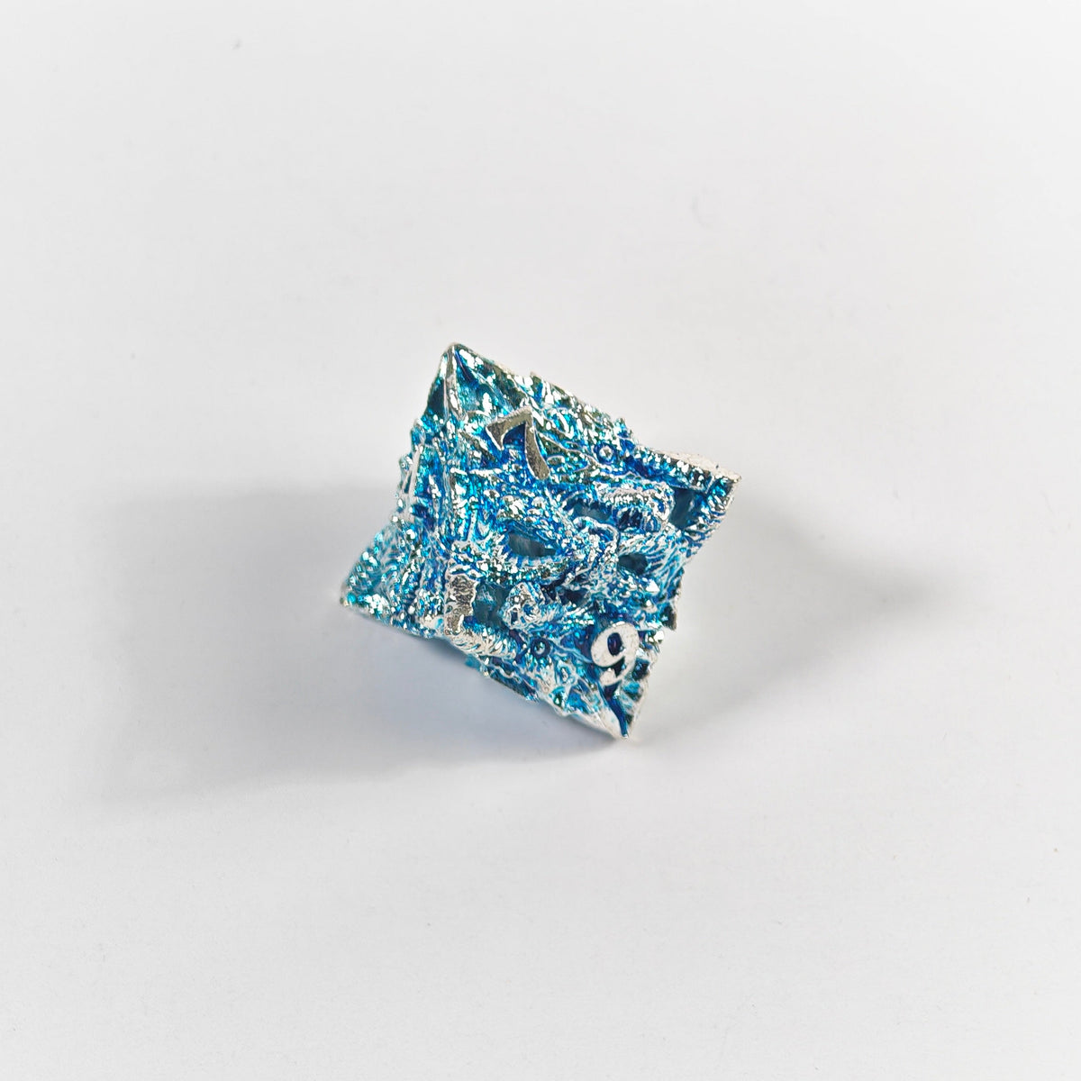 Dragon Head Silver Blue Hollow Metal Dice Set