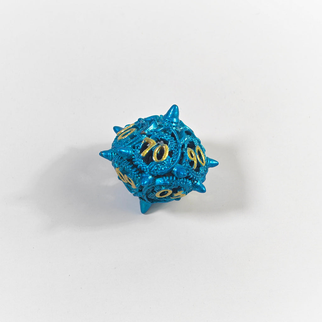 Sky Blue Dragon Coil Hollow Metal Dice Set