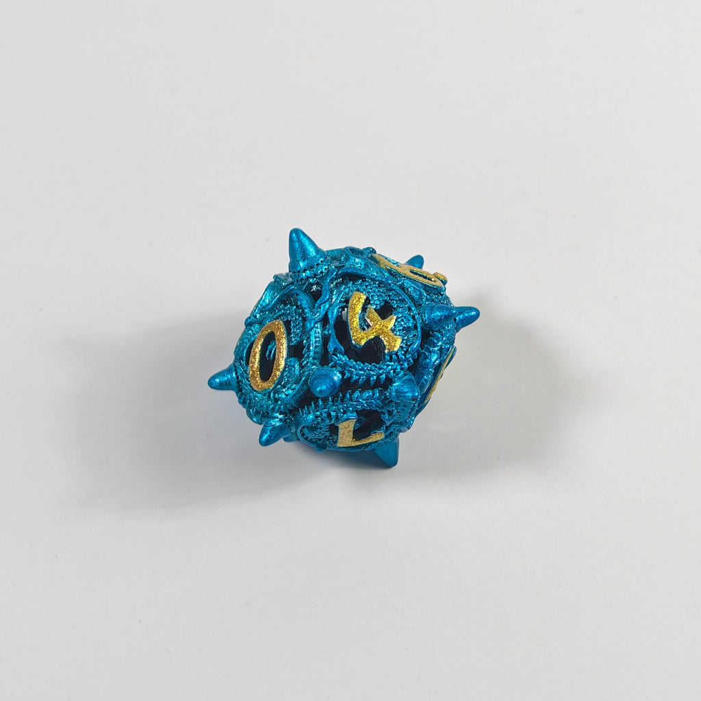 Sky Blue Dragon Coil Hollow Metal Dice Set