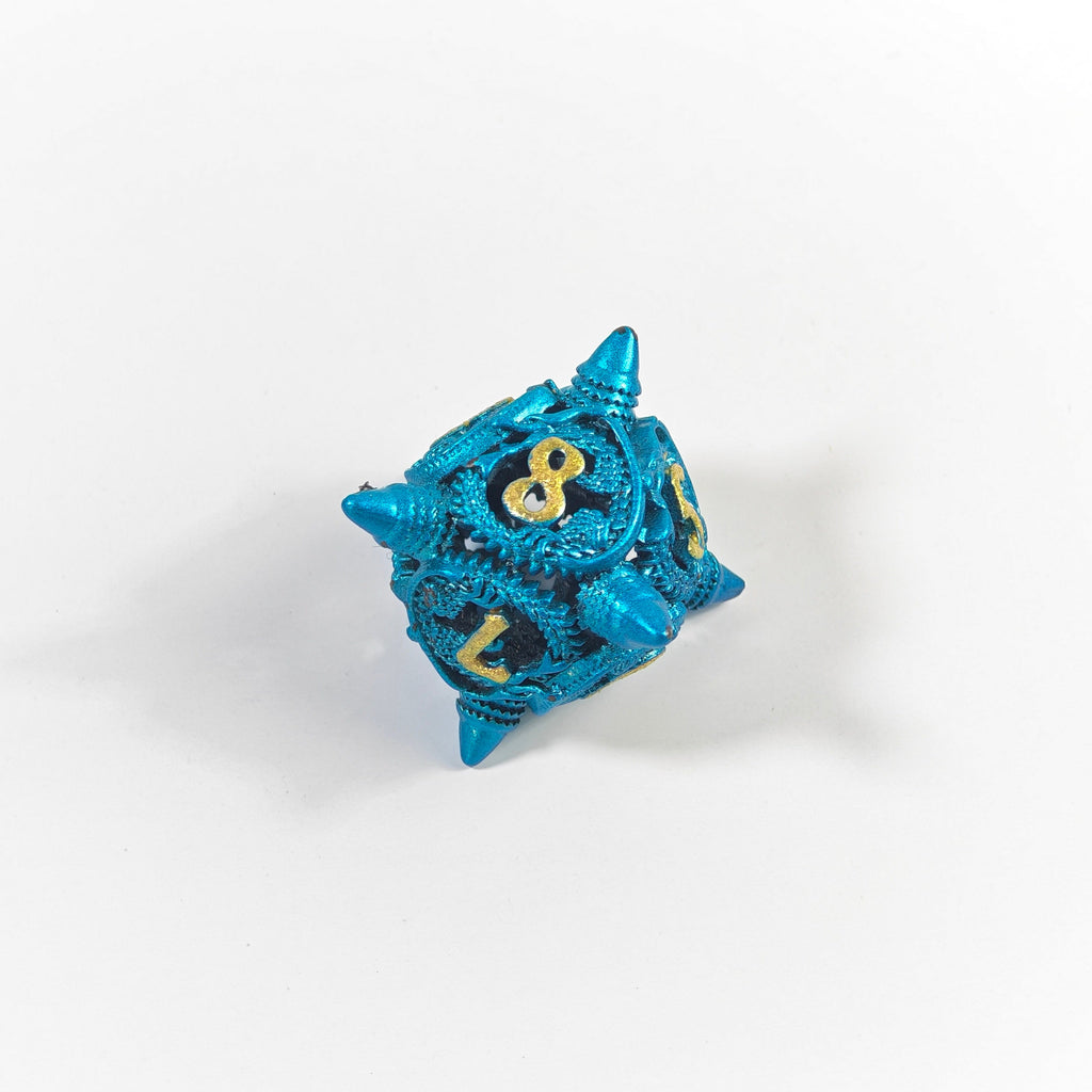 Sky Blue Dragon Coil Hollow Metal Dice Set