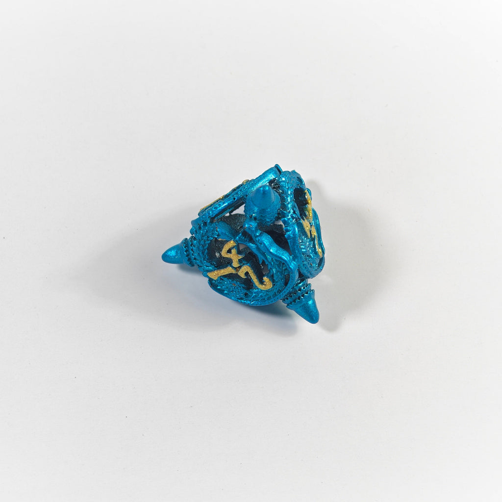 Sky Blue Dragon Coil Hollow Metal Dice Set