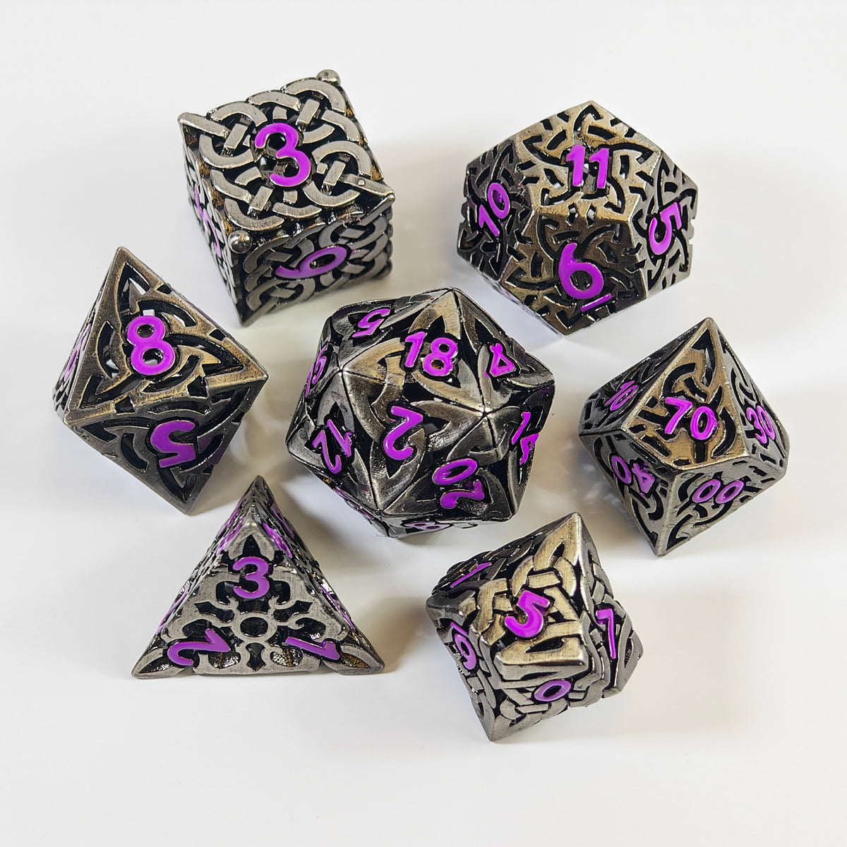 Celtic Knot Purple Hollow Metal Dice Set