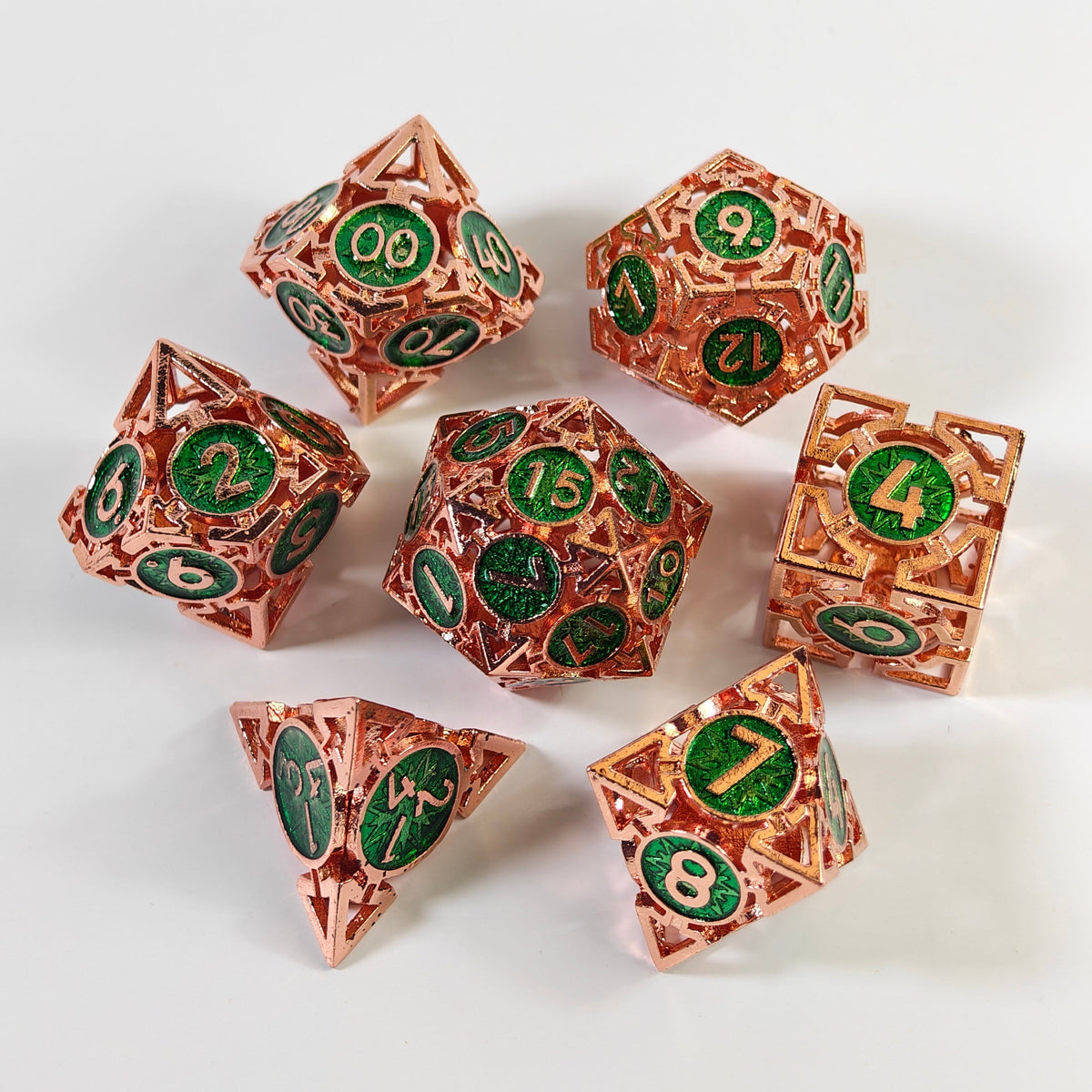 Rose Gold Green Arrow Hollow Metal Dice Set
