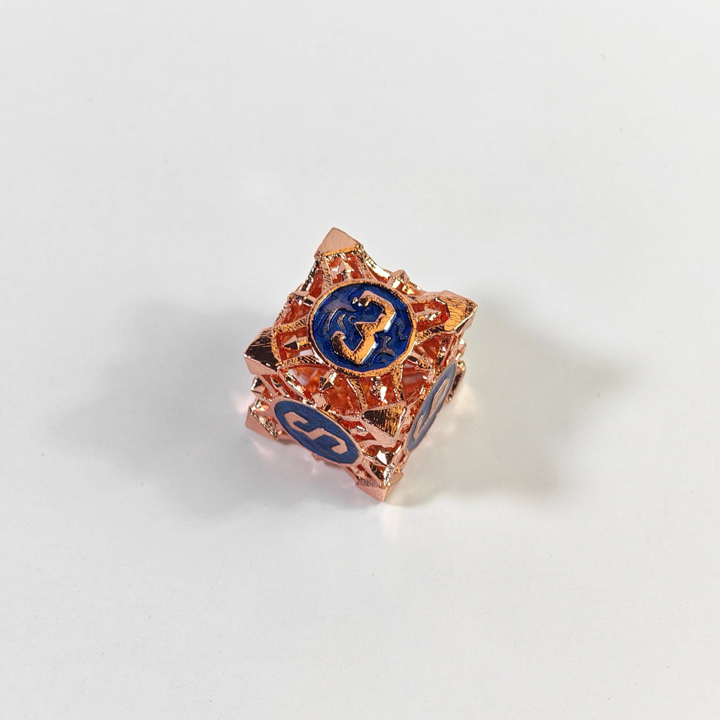 Rose Gold Blue Arrow Hollow Metal Dice Set