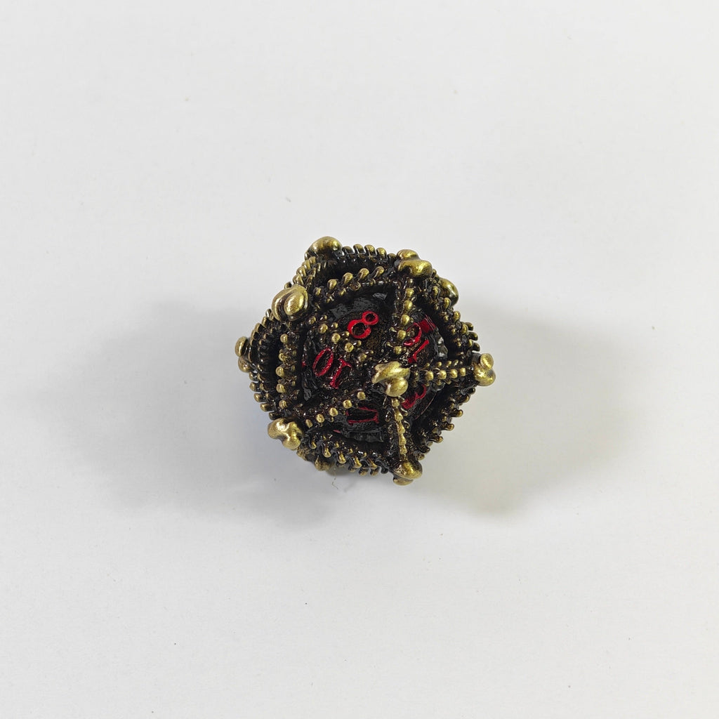 Dragon Egg Brass Red Hollow Metal Dice Set