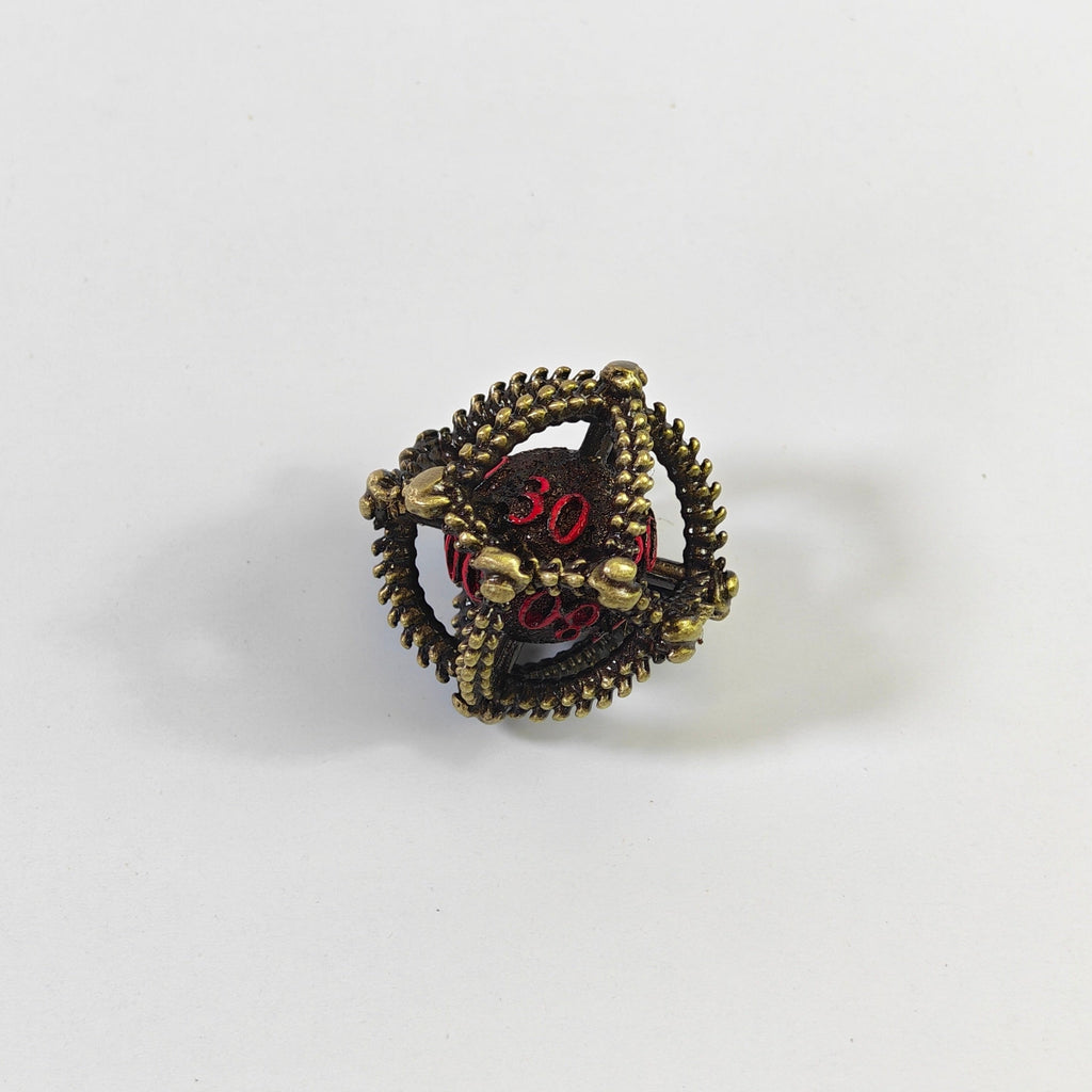 Dragon Egg Brass Red Hollow Metal Dice Set