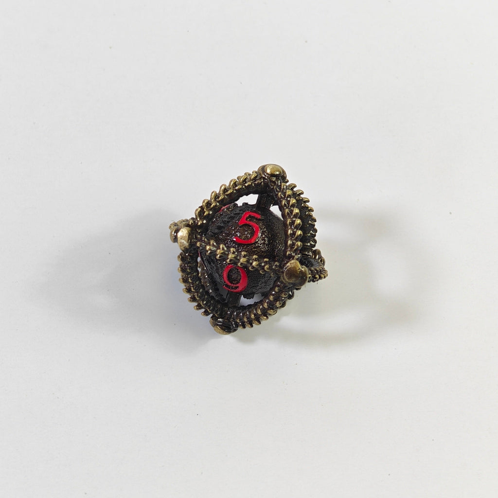 Dragon Egg Brass Red Hollow Metal Dice Set