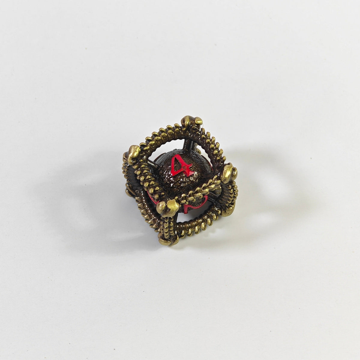 Dragon Egg Brass Red Hollow Metal Dice Set