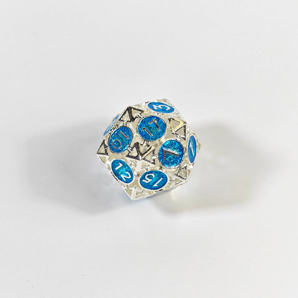 Silver Blue Arrow Hollow Metal Dice Set