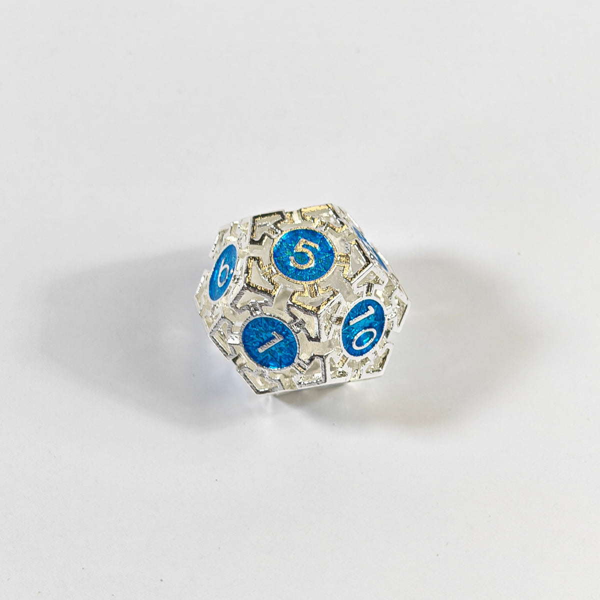 Silver Blue Arrow Hollow Metal Dice Set
