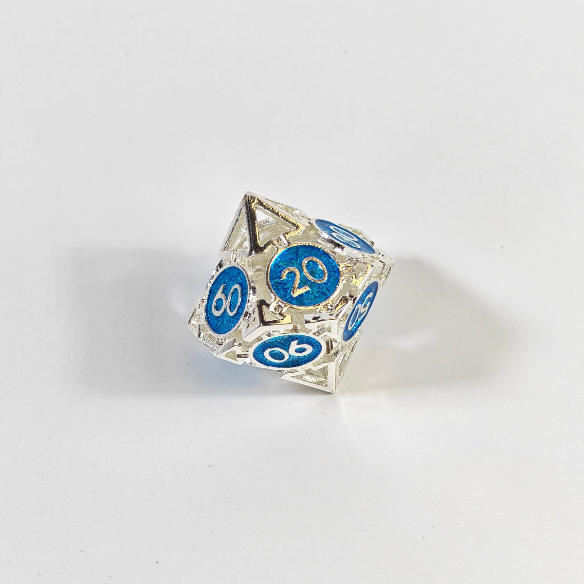 Silver Blue Arrow Hollow Metal Dice Set