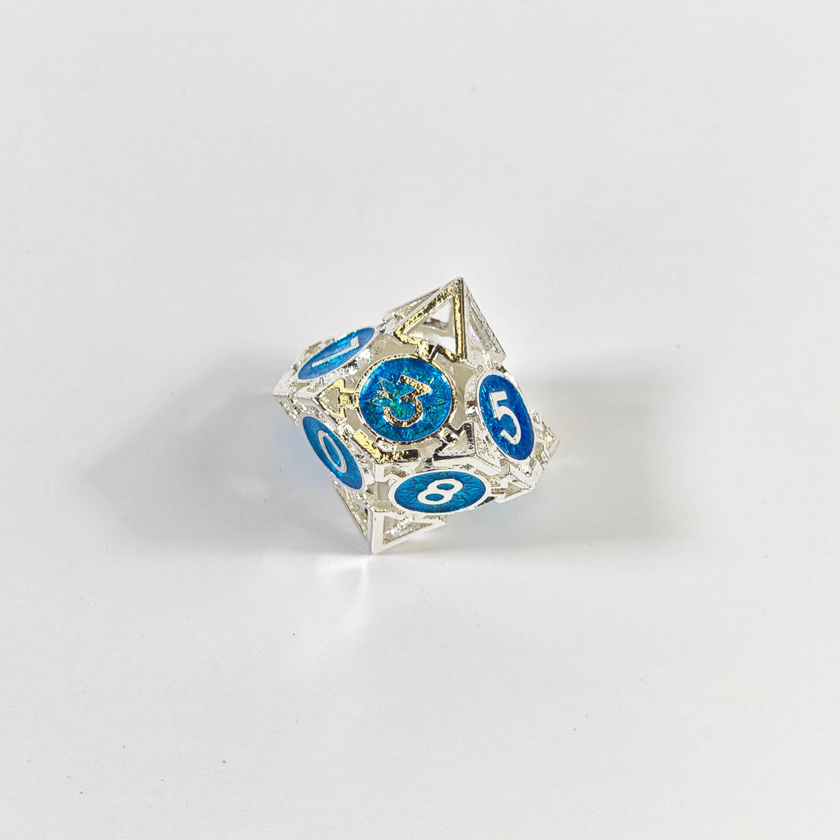 Silver Blue Arrow Hollow Metal Dice Set