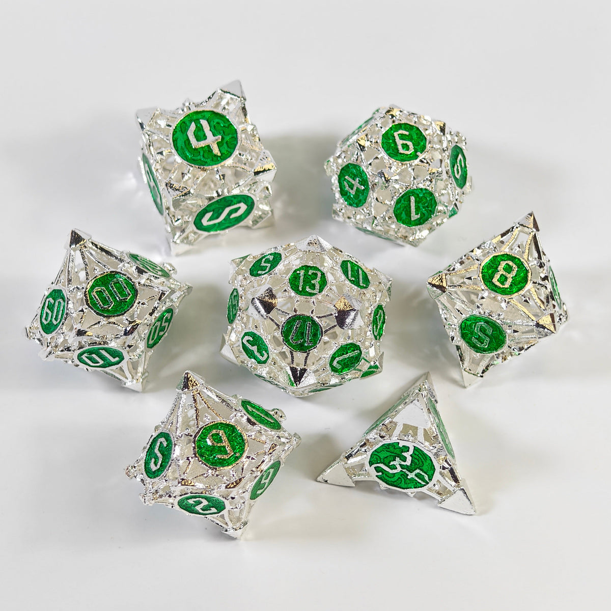 Silver Green Arrow Hollow Dice Set