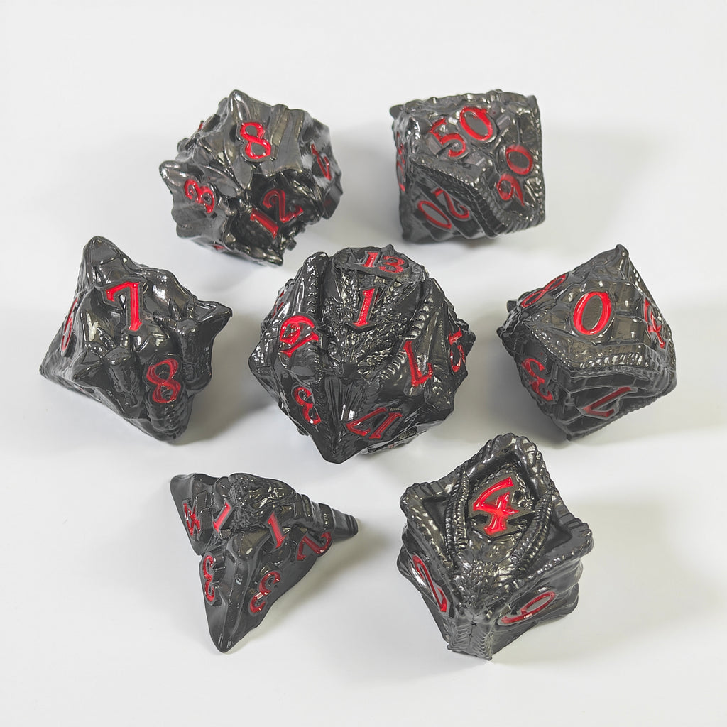 Temple Dragon Black Solid Metal Dice Set