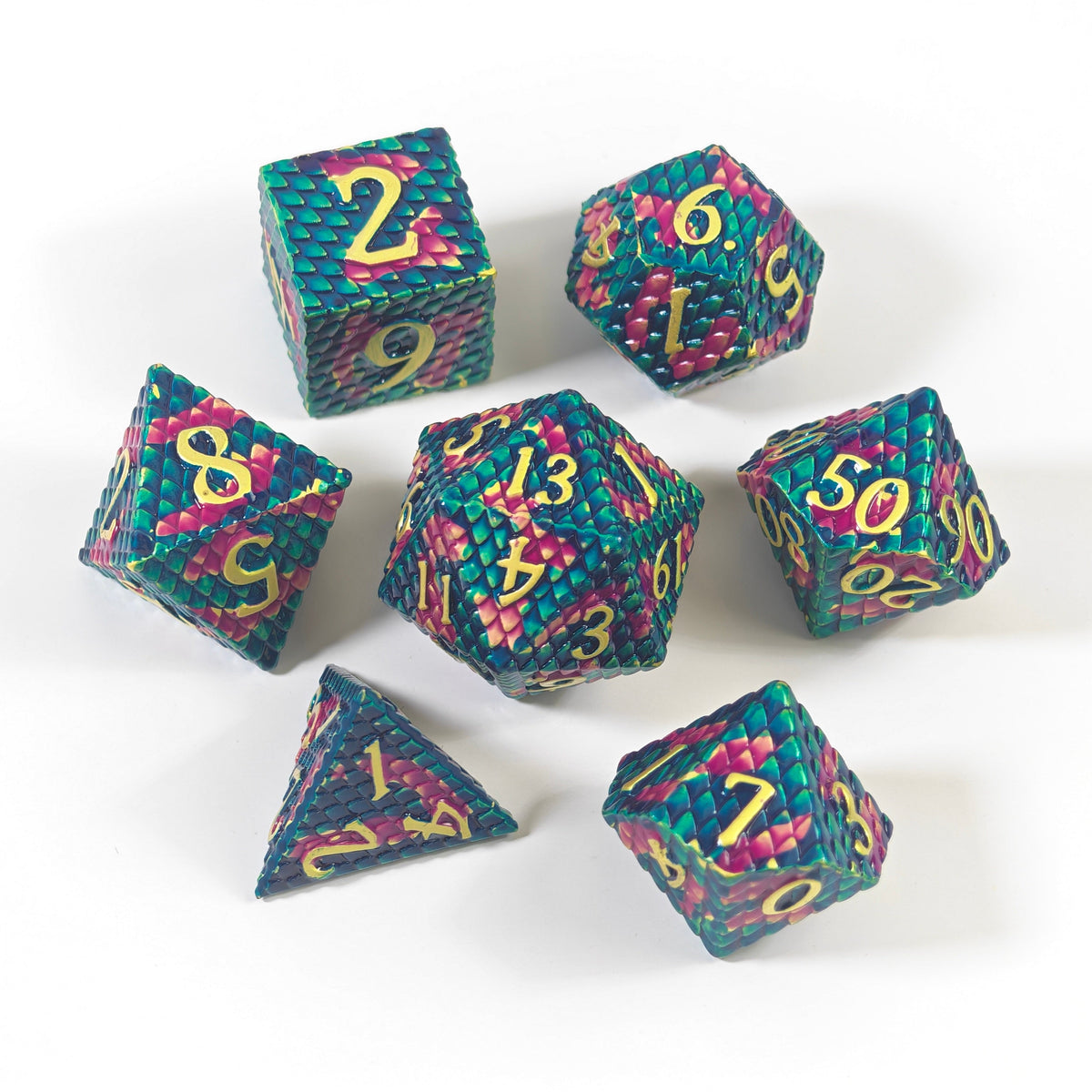 Navy Purple Scales Solid Metal Dice Set