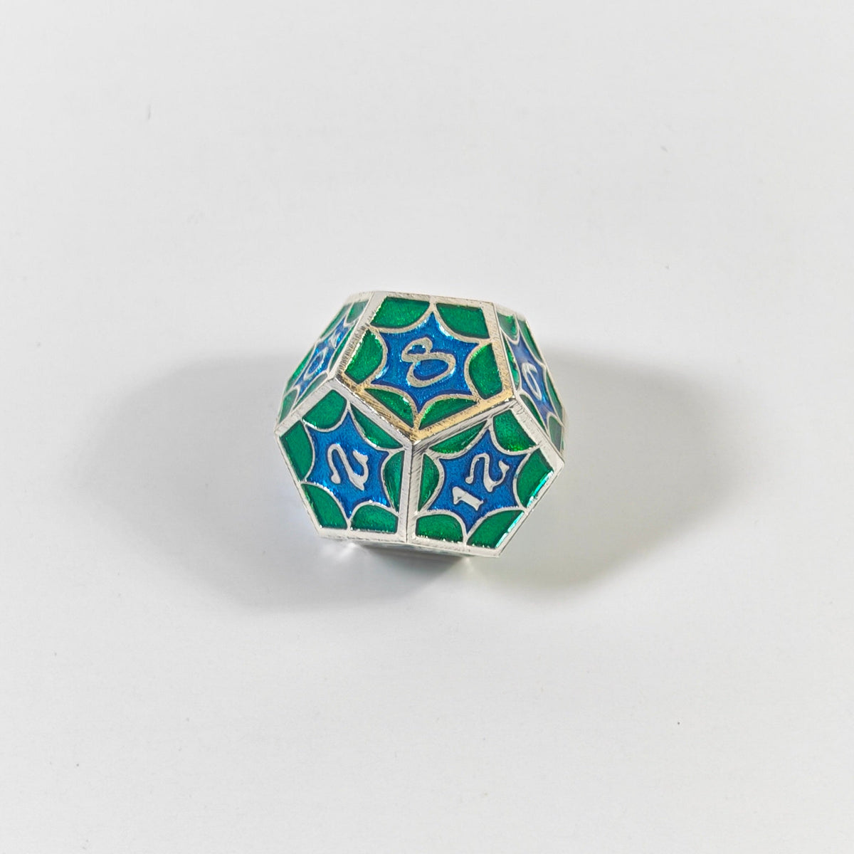 Blue Green Spiderweb Solid Metal Dice Set