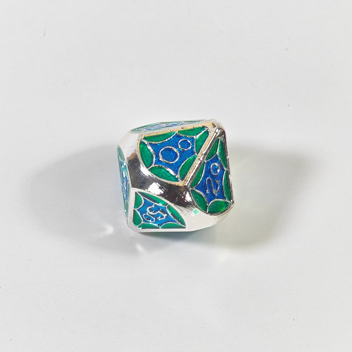 Blue Green Spiderweb Solid Metal Dice Set