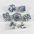 Silver Teal Striped Solid Metal Dice Set