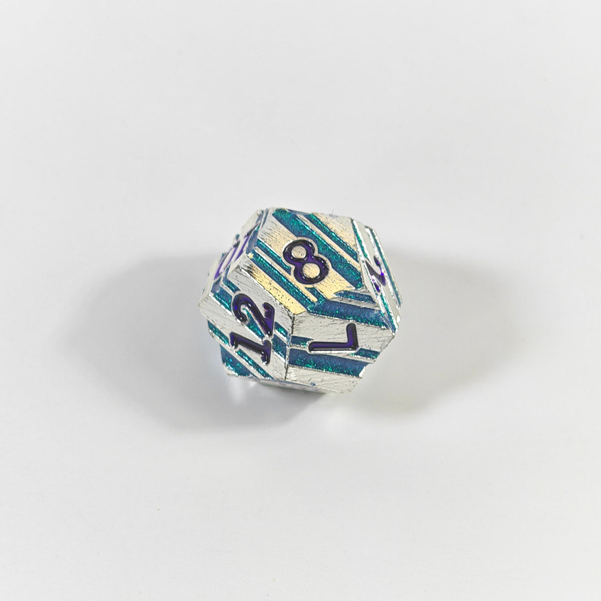 Silver Teal Striped Solid Metal Dice Set