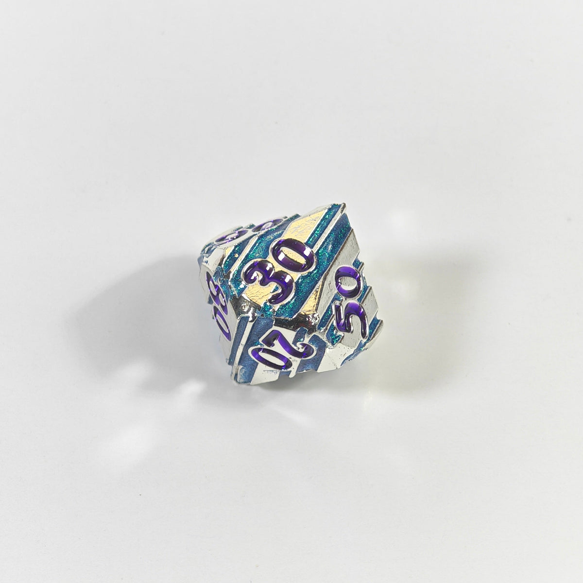 Silver Teal Striped Solid Metal Dice Set