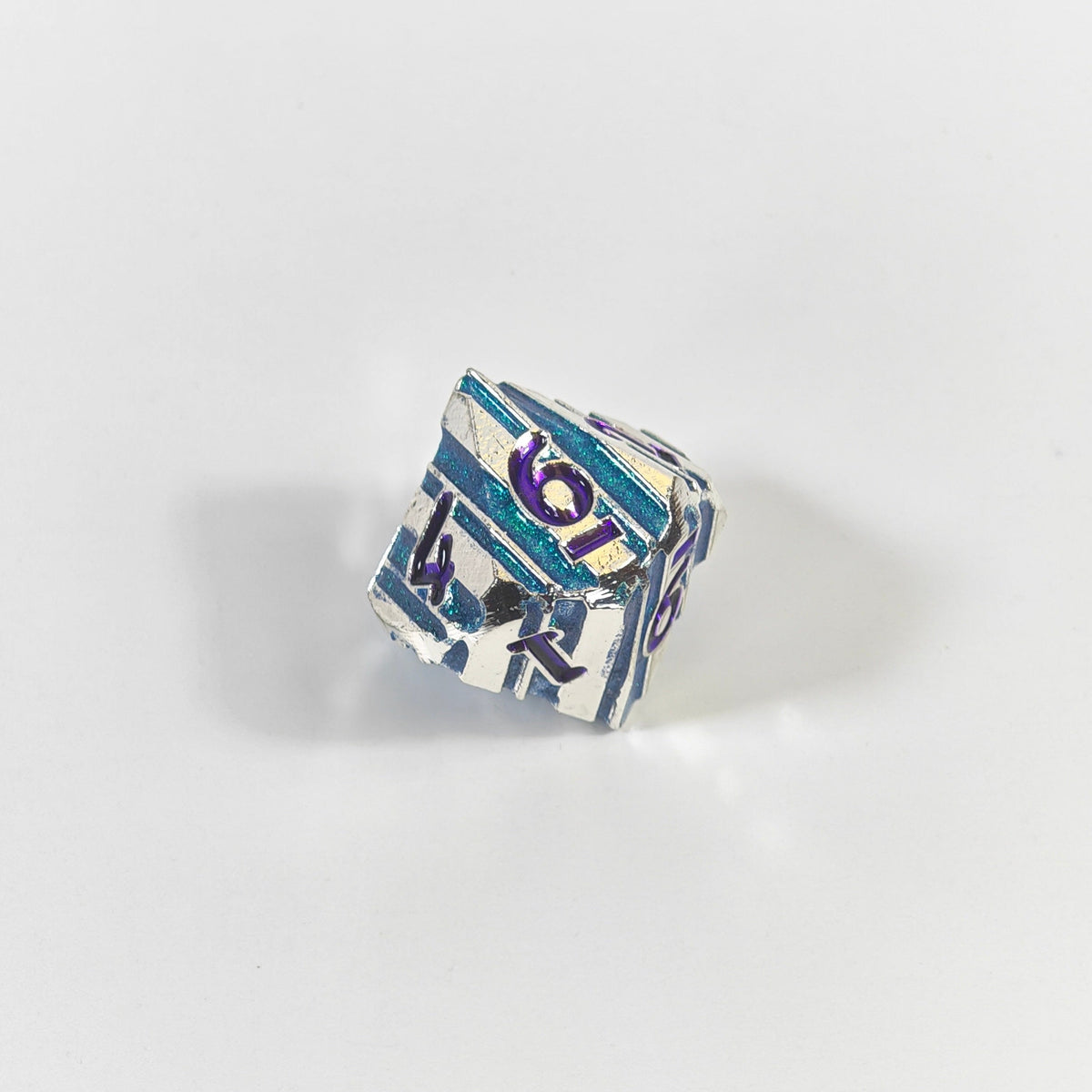 Silver Teal Striped Solid Metal Dice Set