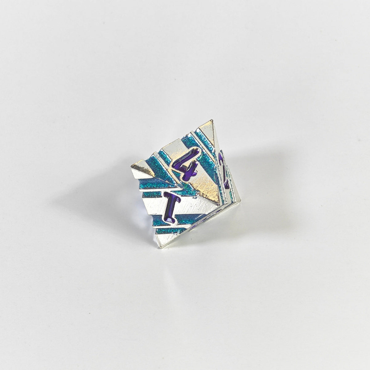 Silver Teal Striped Solid Metal Dice Set