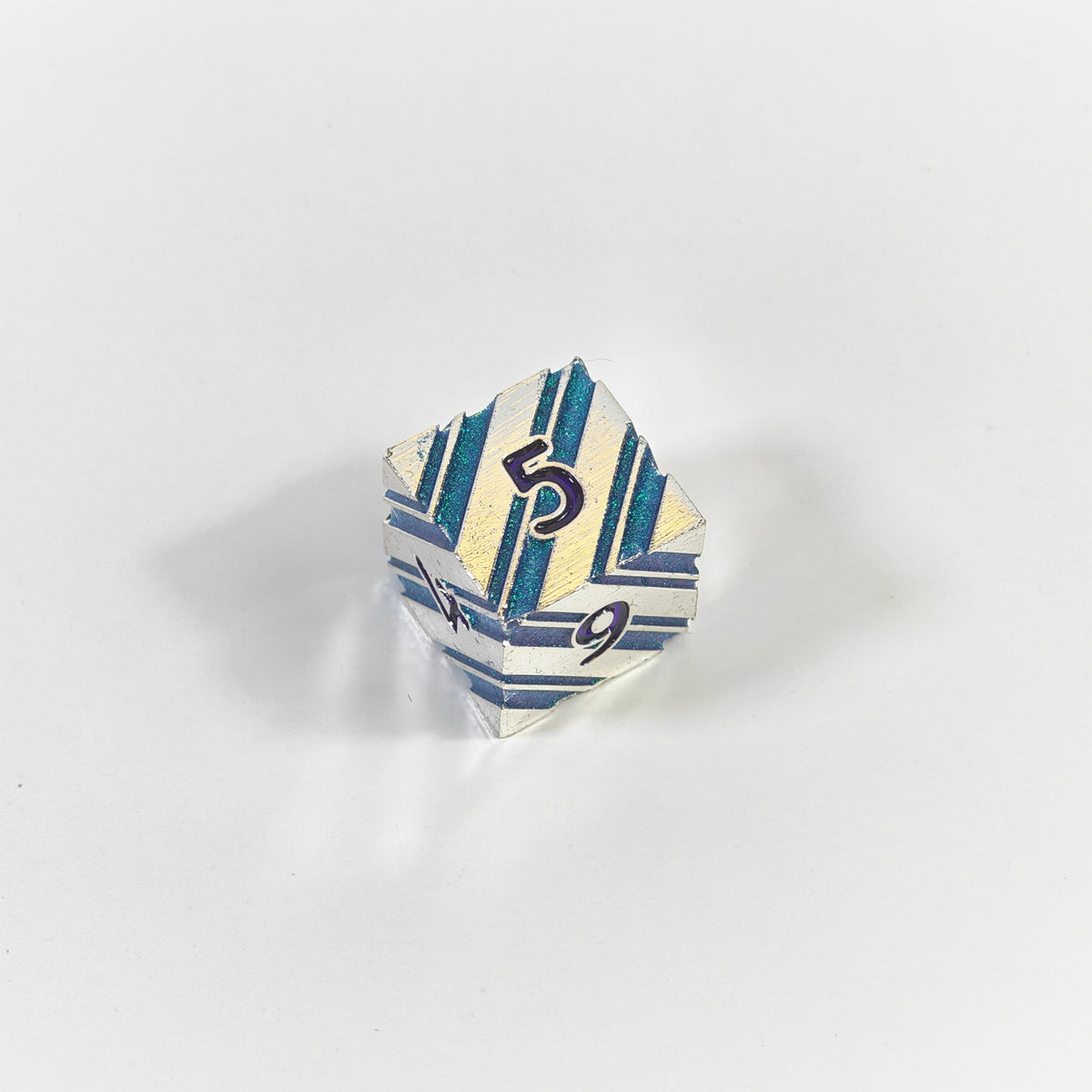 Silver Teal Striped Solid Metal Dice Set