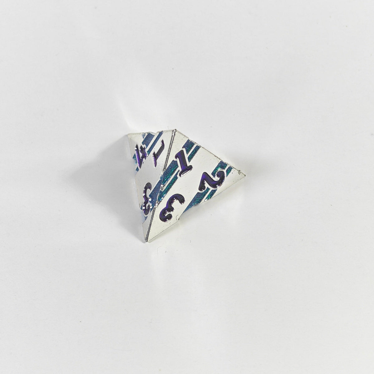 Silver Teal Striped Solid Metal Dice Set