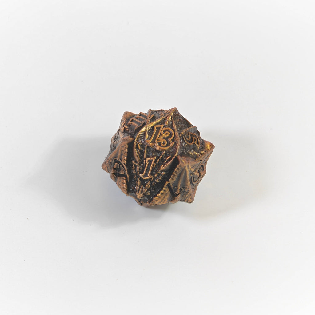 Temple Dragon Antique Gold Solid Metal Dice Set