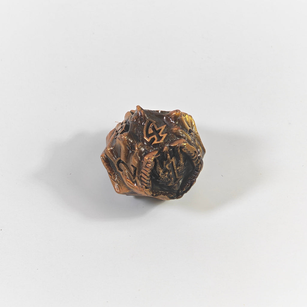 Temple Dragon Antique Gold Solid Metal Dice Set