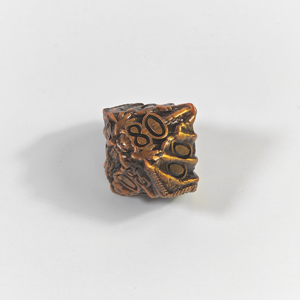 Temple Dragon Antique Gold Solid Metal Dice Set