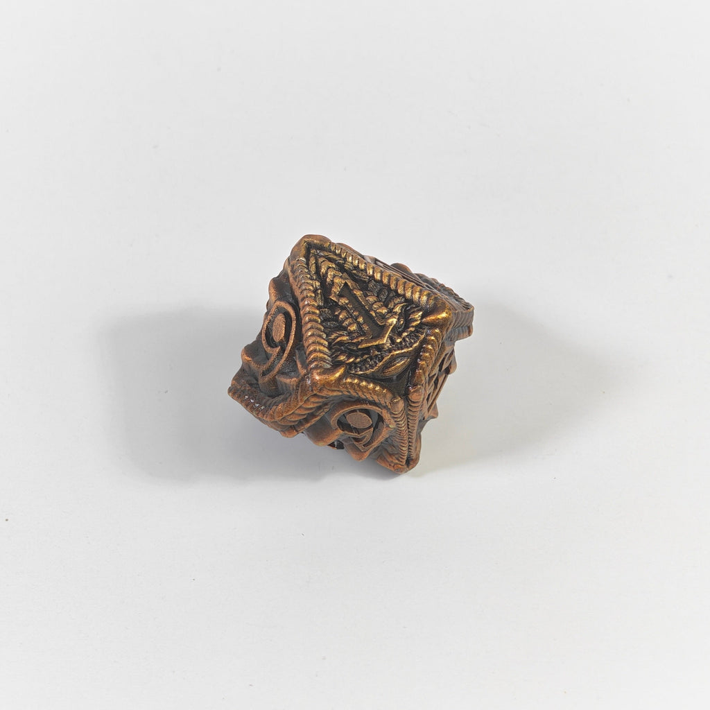 Temple Dragon Antique Gold Solid Metal Dice Set
