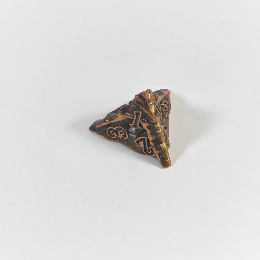 Temple Dragon Antique Gold Solid Metal Dice Set