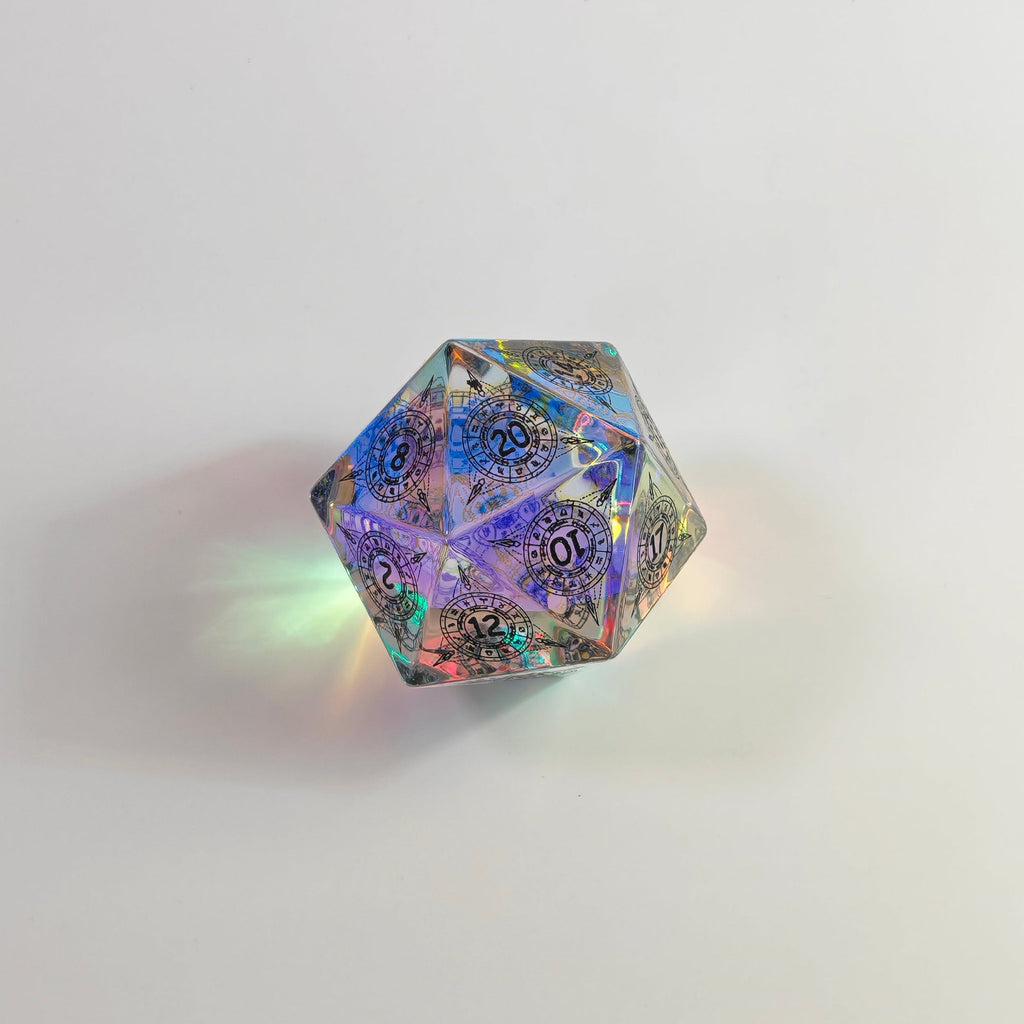 Clear Rainbow Pattern Chonk Glass D20