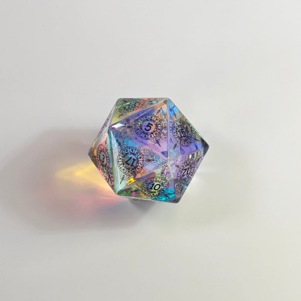 Clear Rainbow Pattern Chonk Glass D20