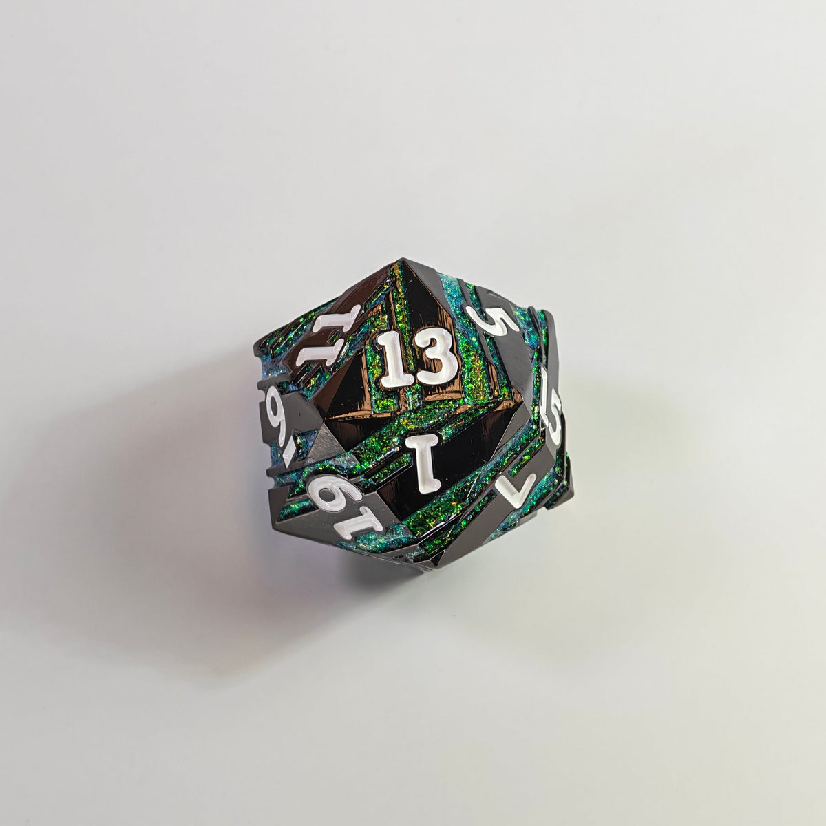 Black Nickel Green Stripe Chonk Solid Metal D20