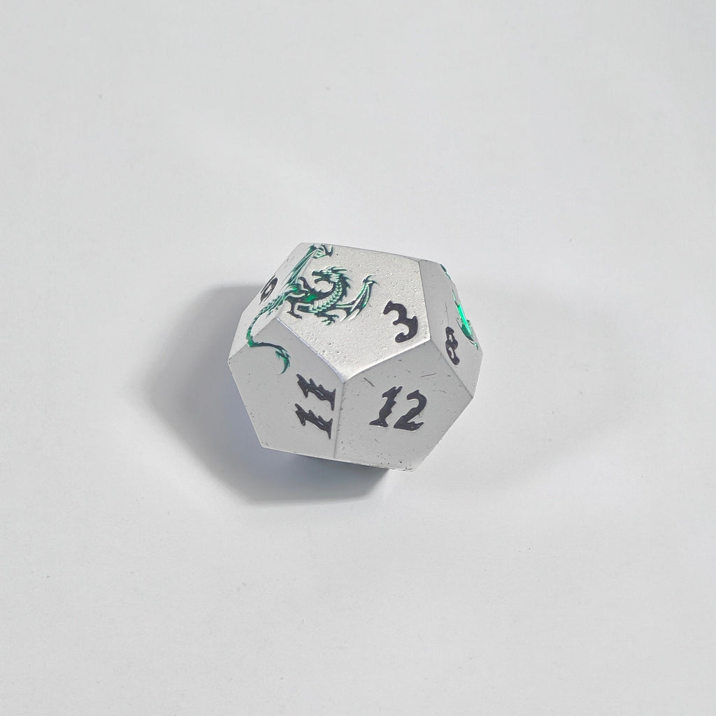 Green Dragon Imprint Solid Metal Dice Set