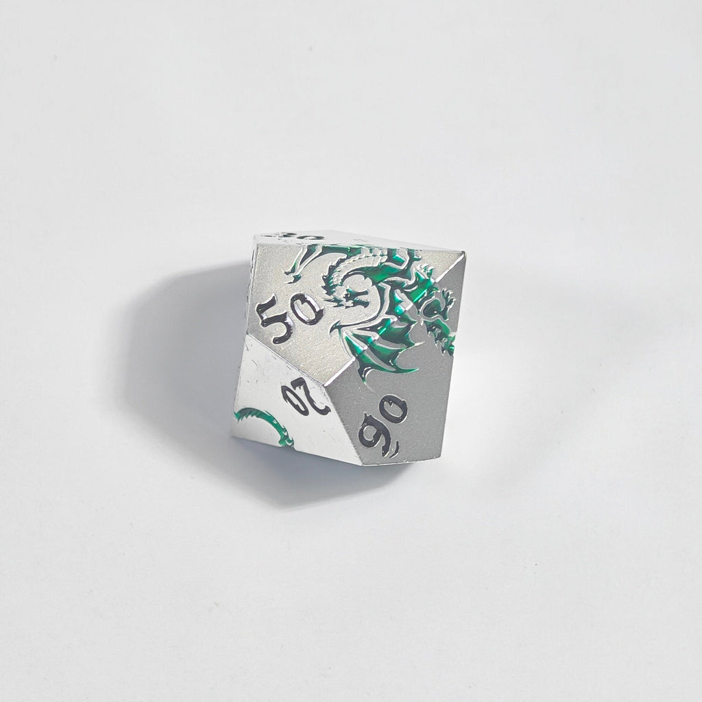 Green Dragon Imprint Solid Metal Dice Set
