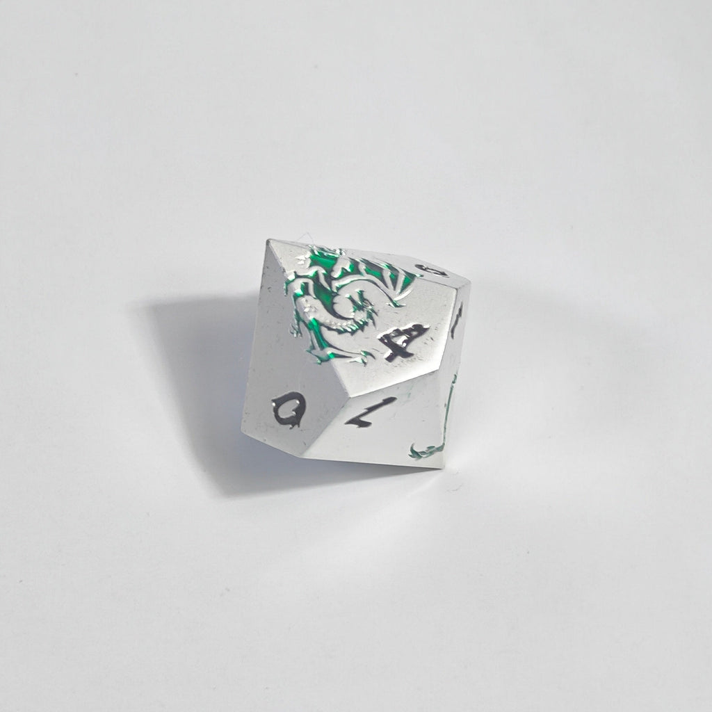 Green Dragon Imprint Solid Metal Dice Set